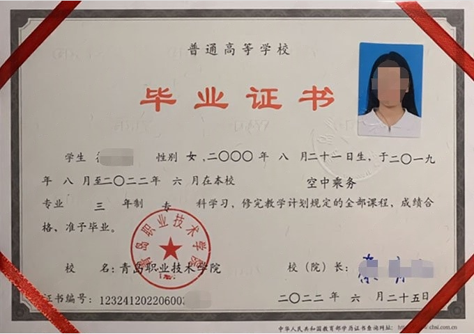亭湖青岛职业技术学院毕业证样本图片